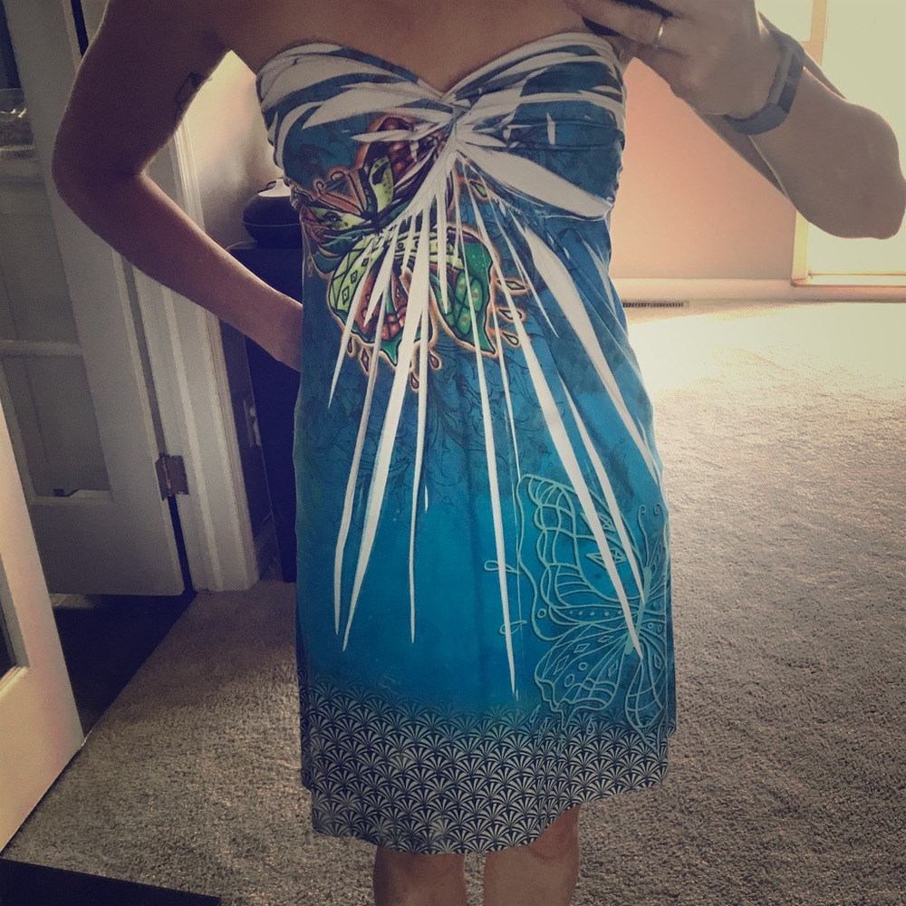 Strapless blue dress